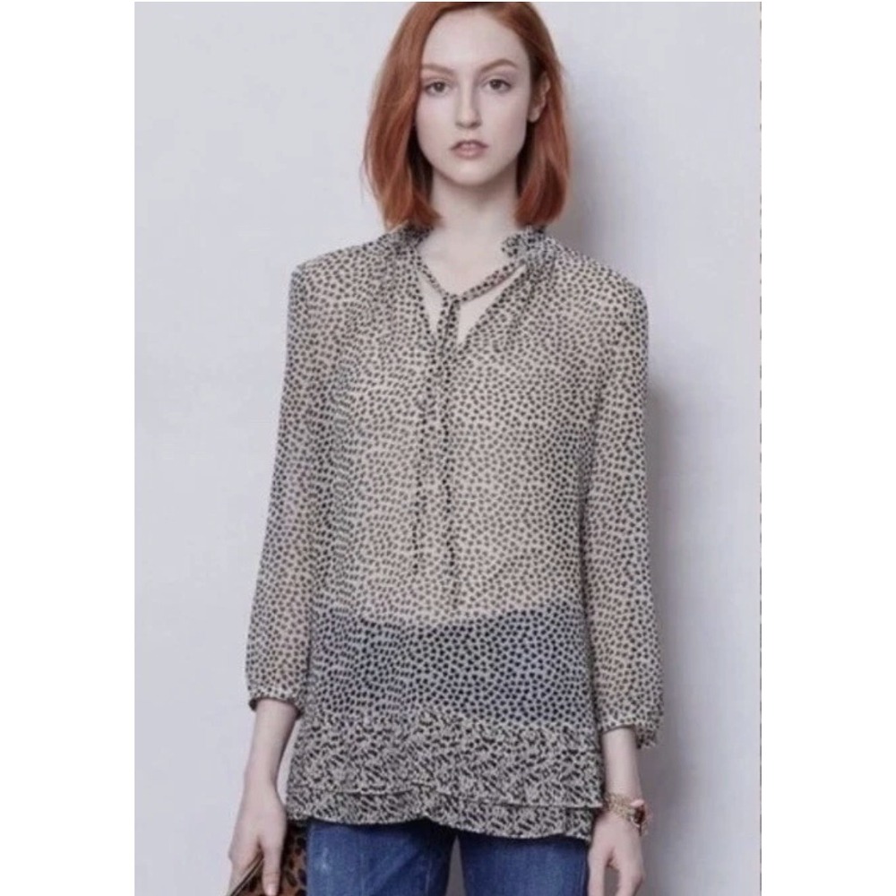 Anthropologie Portrait Of A Girl Sz 6 Blouse Clover Valley Top Pleated Tie Neck